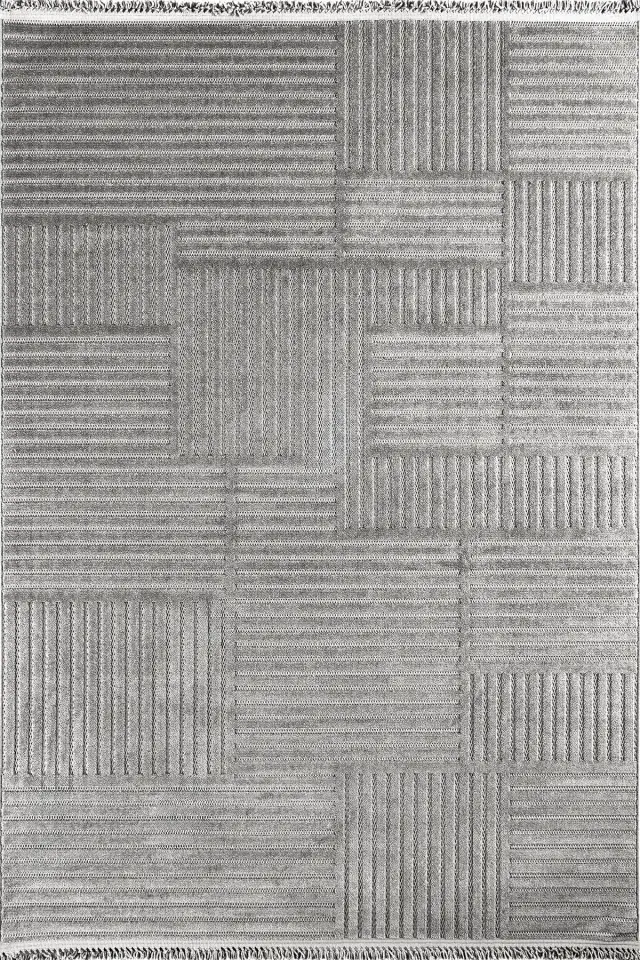 Dekorenti Prag 9202 Koyu Gri – Modern Örgü Saçaklı Yumuşak Tuşeli İskandinav Halı