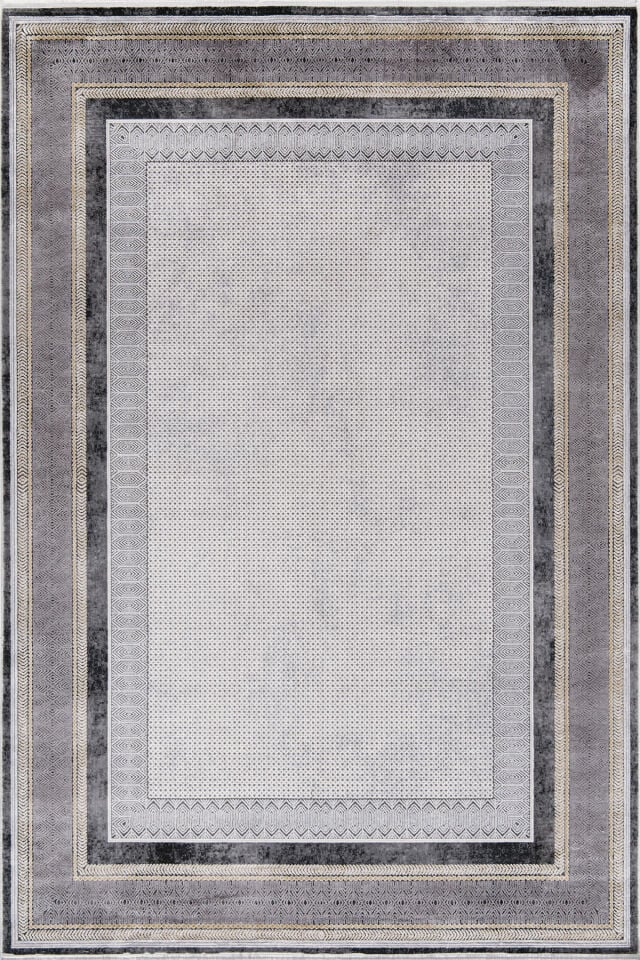 Romans Naturel 1705 Gri Sarı - Çerçeve Desenli Modern Halı