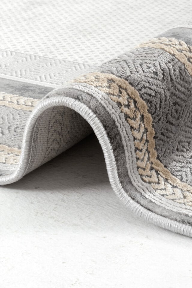 Romans Naturel 1705 Gri Sarı - Çerçeve Desenli Modern Halı