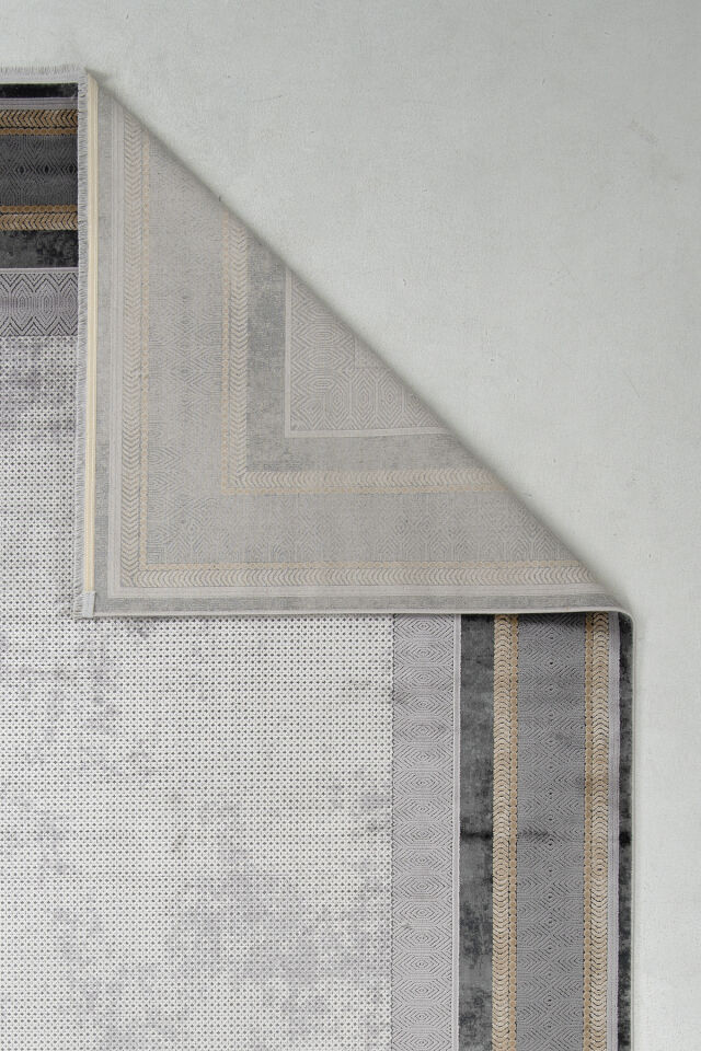 Romans Naturel 1705 Gri Sarı - Çerçeve Desenli Modern Halı