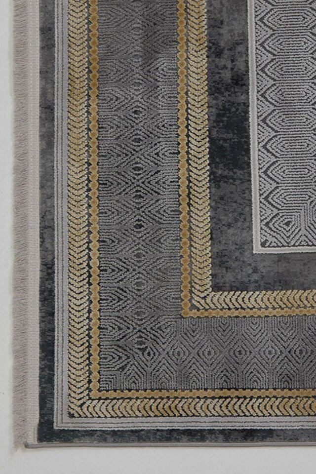 Romans Naturel 1705 Gri Sarı - Çerçeve Desenli Modern Halı