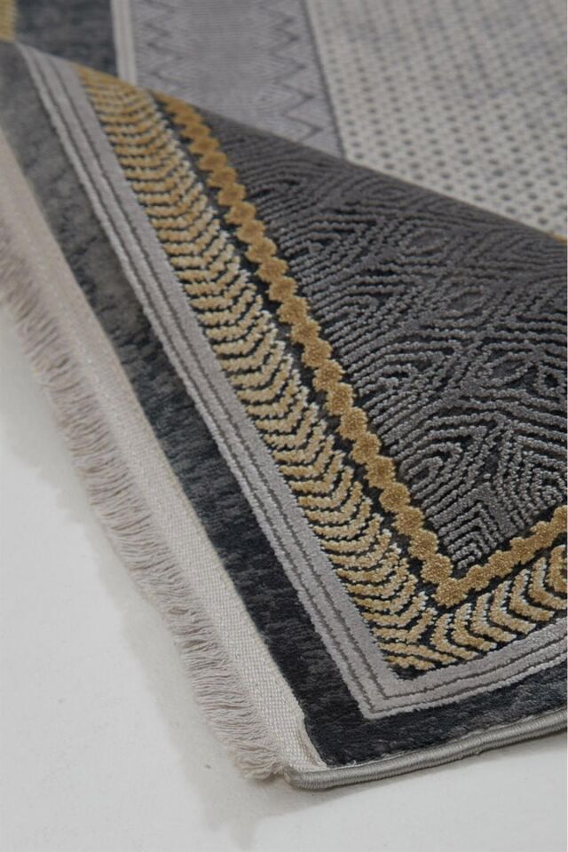 Romans Naturel 1705 Gri Sarı - Çerçeve Desenli Modern Halı