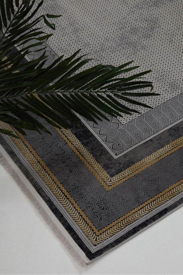 Romans Naturel 1705 Gri Sarı - Çerçeve Desenli Modern Halı