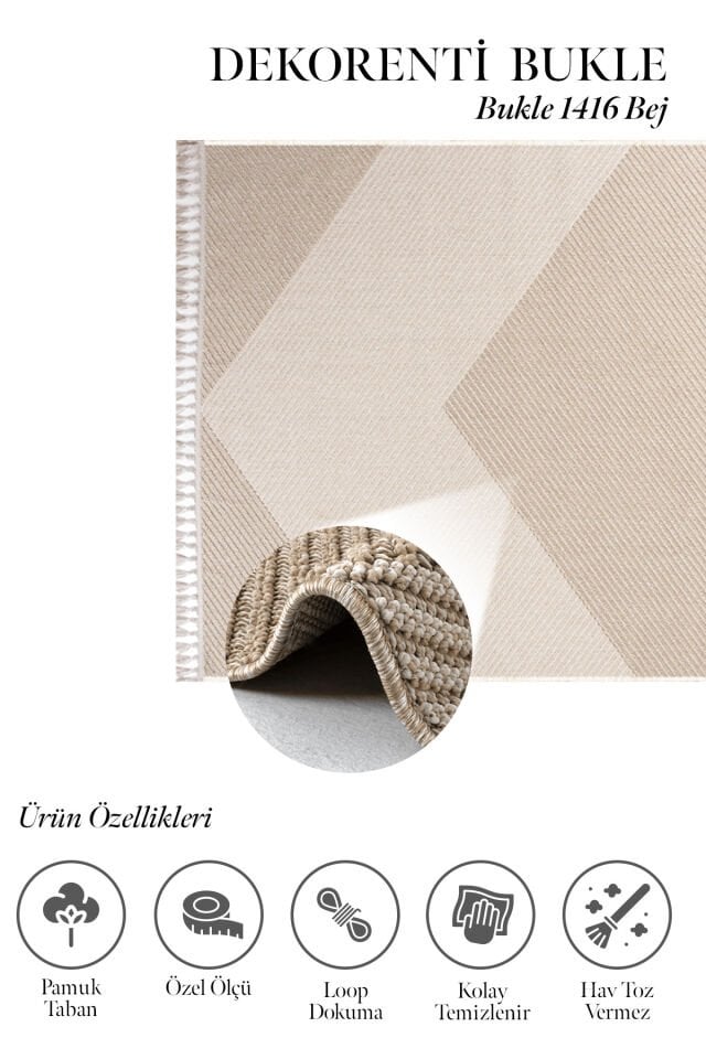 Dekorenti Bukle 1416 Bej - V Desenli Tozumaz Halı