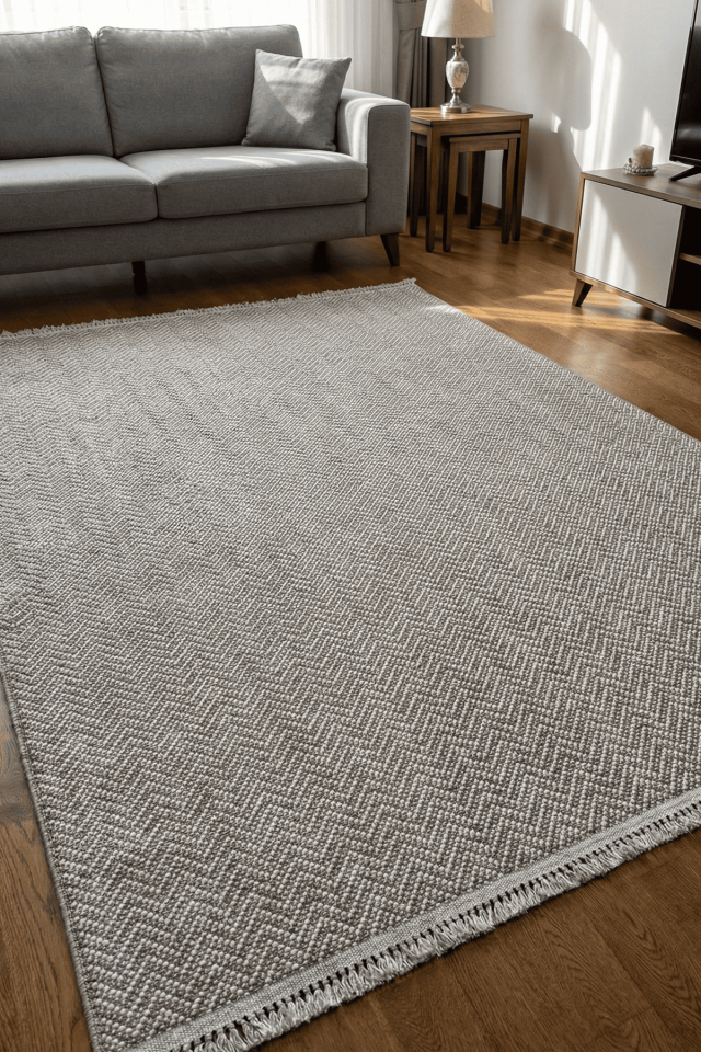 Dekorenti Piana 1108 Bej – Pamuk Tabanlı Örgü Saçaklı Modern Polyester Halı