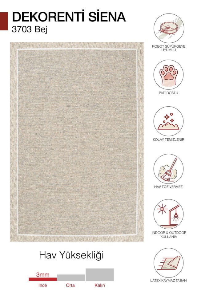 Dekorenti Siena 3703 Bej Sisal Halı – Çerçeveli Mutfak ve Koridor Halısı