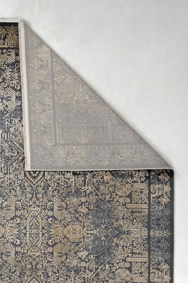 Romans Naturel 1707 Siyah Sarı - Vintage Desenli Viskon Akrilik Halı