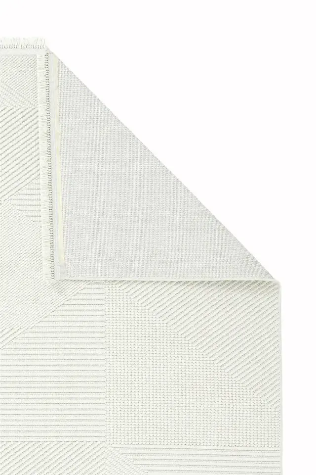 Dekorenti Vega 1454 Krem – Pamuk Taban Örgü Saçaklı Modern Halı