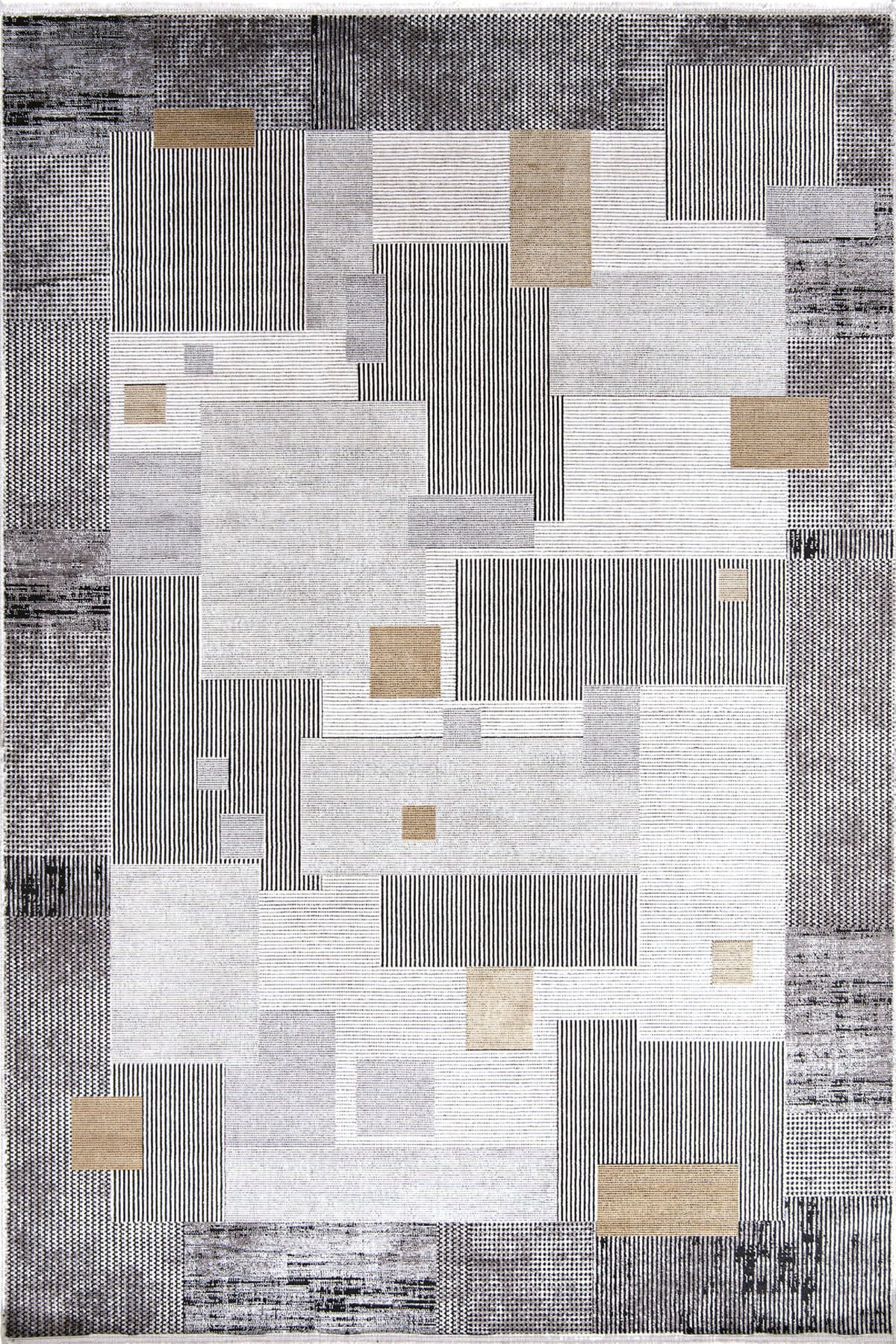 Romans Naturel 1709 Gri Sarı - Patchwork Geometrik Modern Halı
