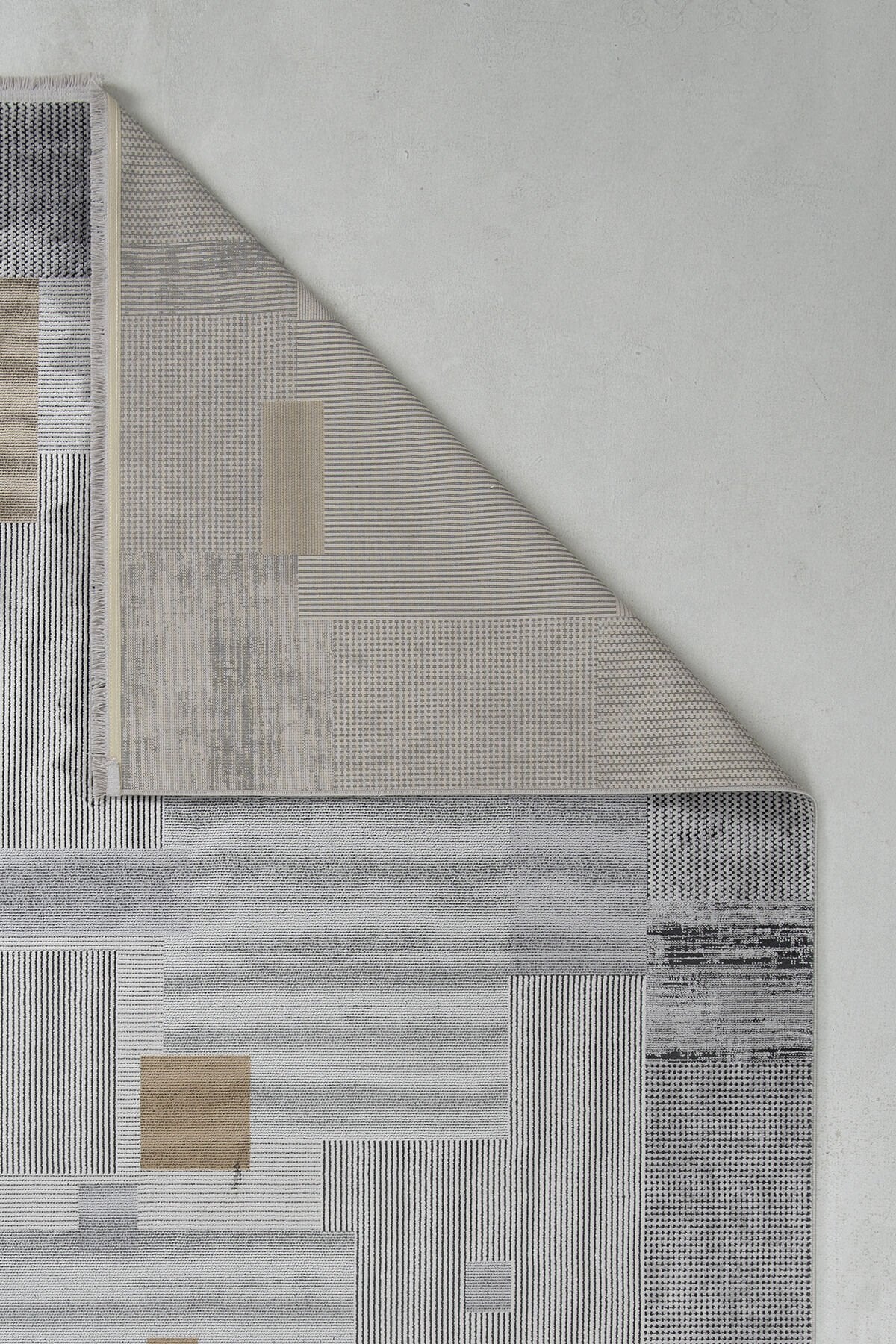 Romans Naturel 1709 Gri Sarı - Patchwork Geometrik Modern Halı