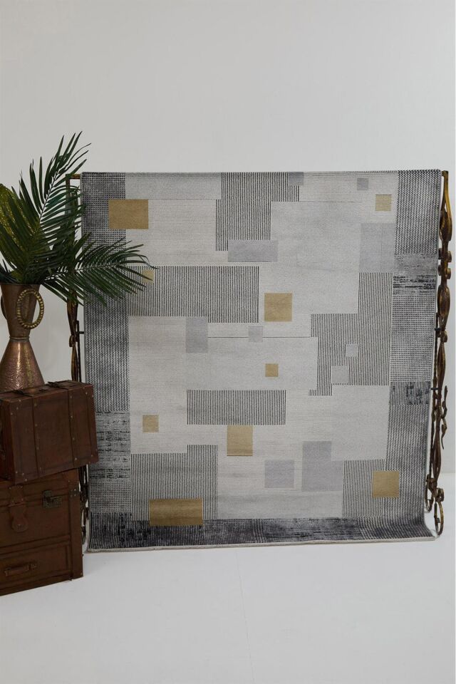 Romans Naturel 1709 Gri Sarı - Patchwork Geometrik Modern Halı