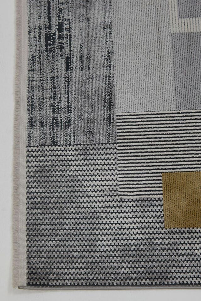 Romans Naturel 1709 Gri Sarı - Patchwork Geometrik Modern Halı