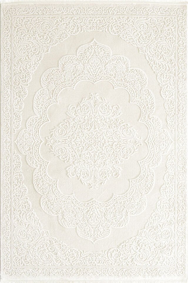 Enti Akik 8601 Beyaz - Klasik Desenli Akrilik Salon Halısı