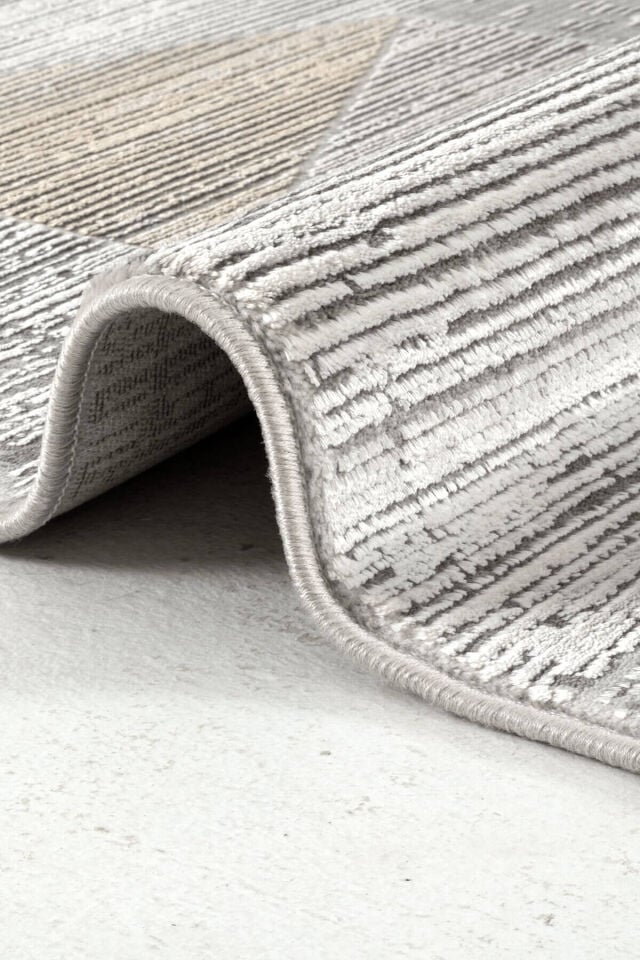 Romans Naturel 1710 Gri Sarı - Geometrik Çizgili Modern Halı