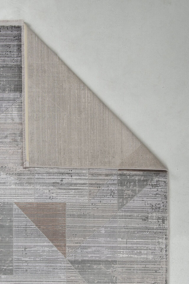 Romans Naturel 1710 Gri Sarı - Geometrik Çizgili Modern Halı