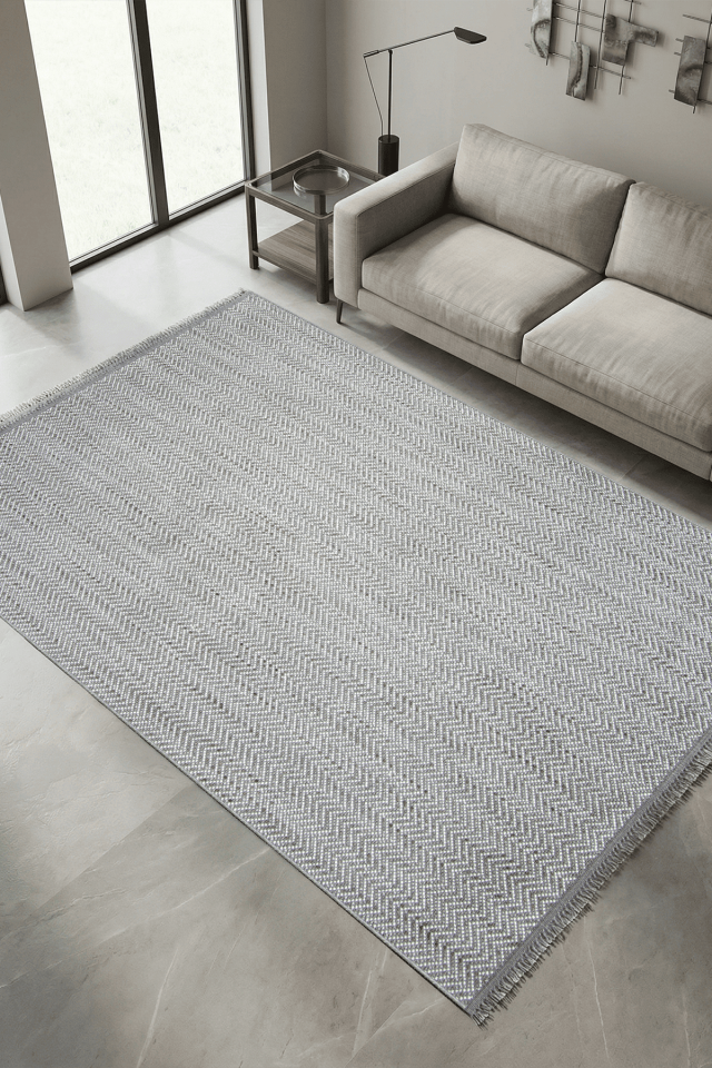 Dekorenti Piana 1109 Gri – Pamuk Tabanlı Örgü Saçaklı Modern Polyester Halı