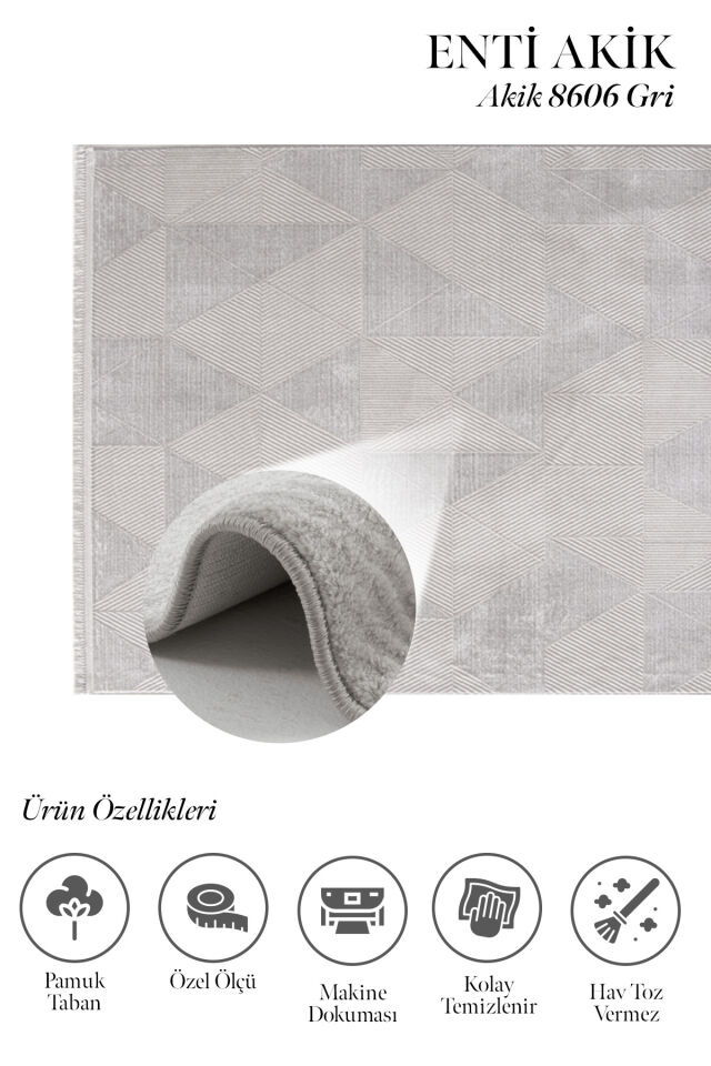 Enti Akik 8606 Gri - Modern Geometrik Desenli Akrilik Halı