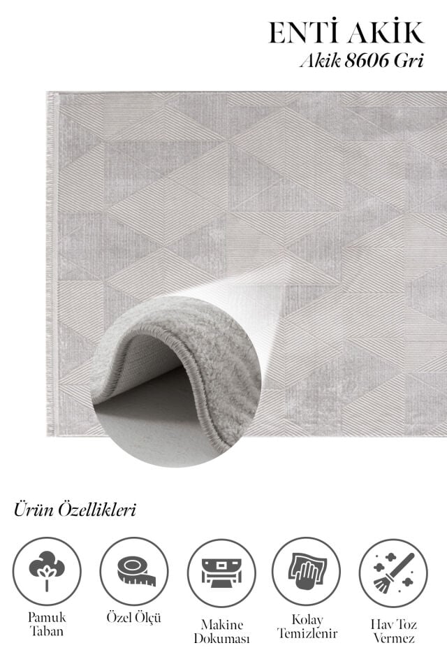 Enti Akik 8606 Gri - Modern Geometrik Desenli Akrilik Halı