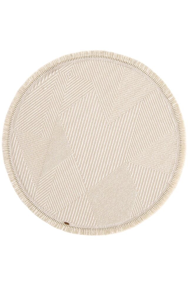 Vega 1454 Krem Daire - Polip İplik Pamuk Taban Örgü Saçaklı Modern Halı 200x200