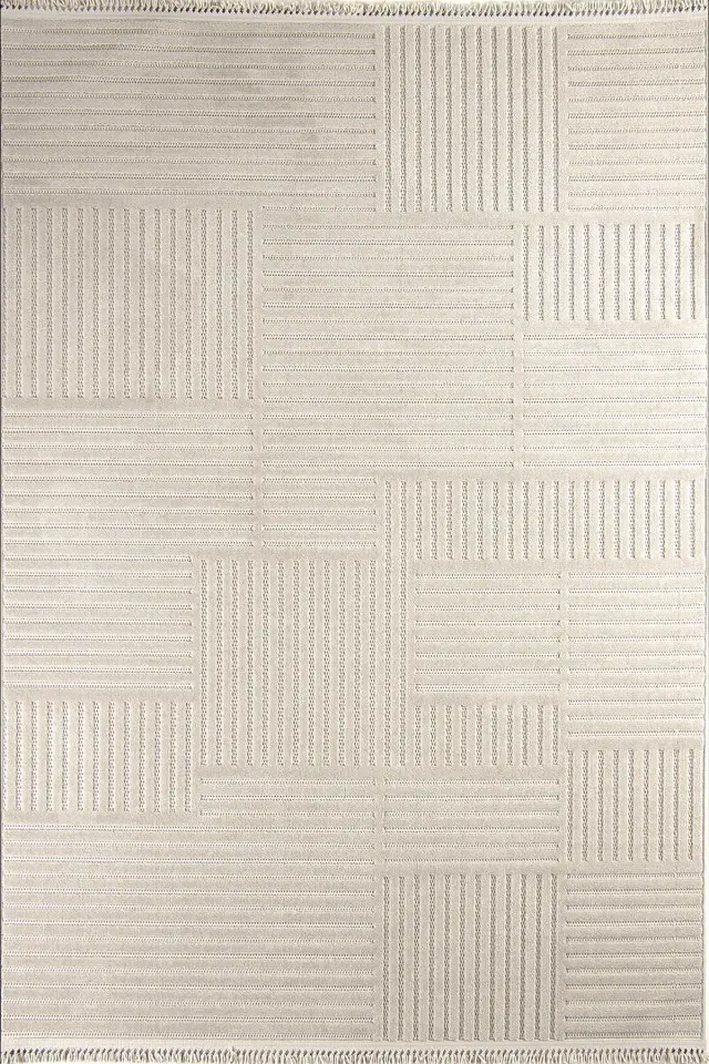 Dekorenti Prag 9204 Bej – Modern Örgü Saçaklı Yumuşak Tuşeli İskandinav Halı