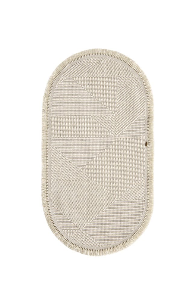Vega 1454 Krem Oval - Polip İplik Pamuk Taban Örgü Saçaklı Modern Halı 160x230