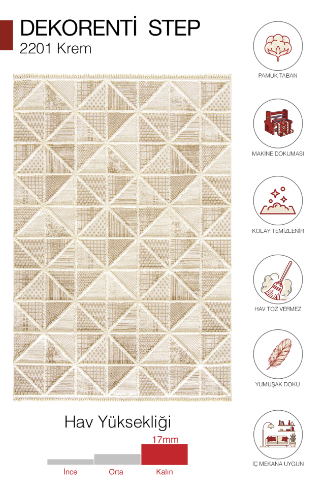 Dekorenti Step 2201 Krem - Yumuşak Tozumaz  Dayanıklı Modern Halı