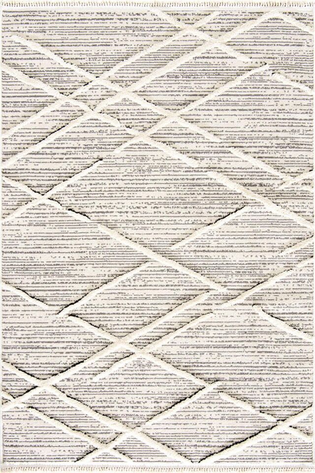 Dekorenti Step 2204 Gri Krem Halı - Geometrik Çizgili Modern Halı