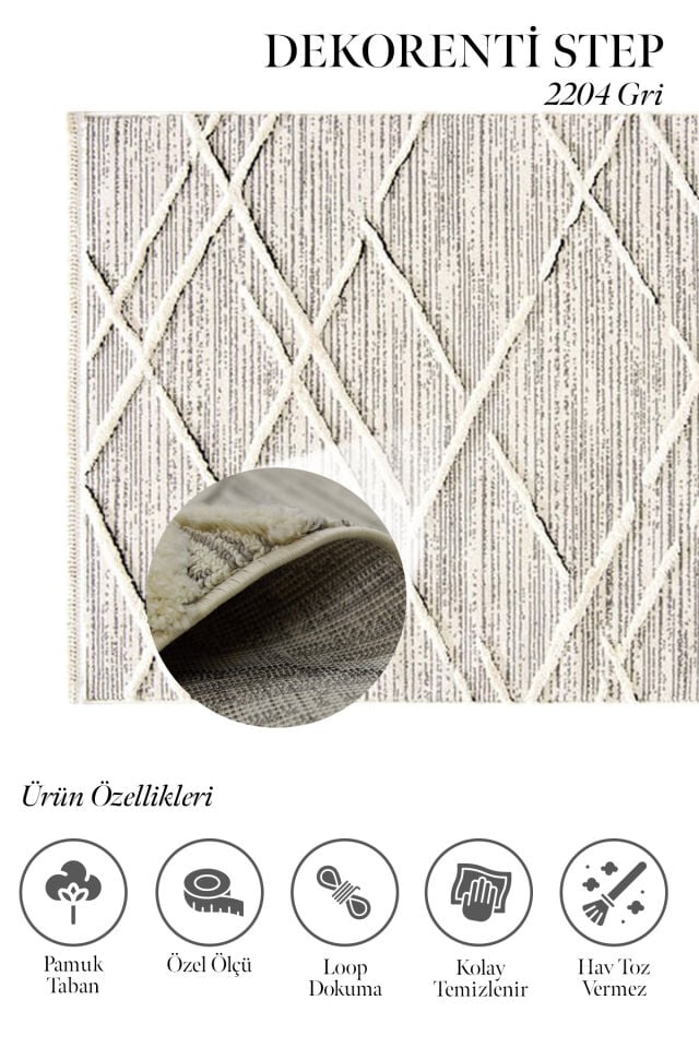 Dekorenti Step 2204 Gri Krem Halı - Geometrik Çizgili Modern Halı