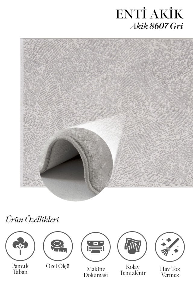 Enti Akik 8607 Gri - Dokulu Geometrik Akrilik Halı