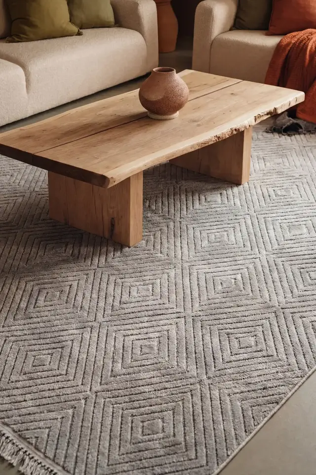 Dekorenti Prag 9206 Koyu Gri – Modern Örgü Saçaklı Yumuşak Tuşeli İskandinav Halı