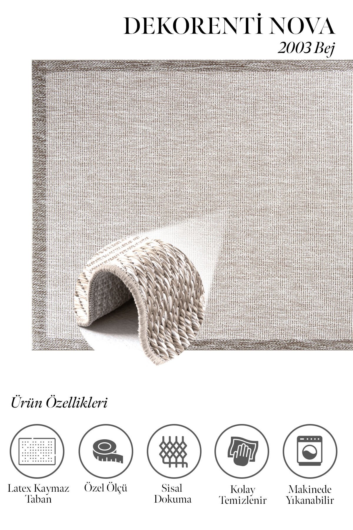 Dekorenti Nova 2003 Bej - İnce Çizgili Kaymaz Latex Tabanlı