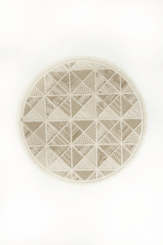 Step 2201 Krem Daire - Yumuşak Tozumaz  Dayanıklı Modern Halı 200x200