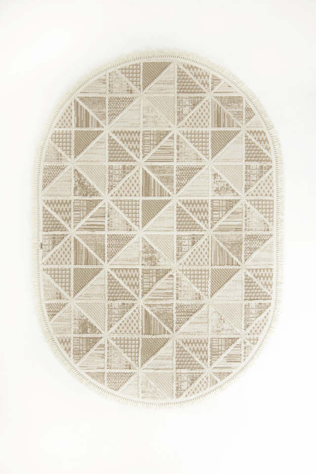 Step 2201 Krem Oval - Yumuşak Tozumaz  Dayanıklı Modern Halı 080x150