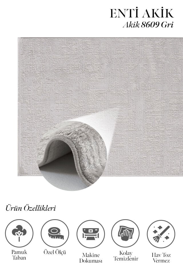 Enti Akik 8609 Gri - Çizgisel Dokulu Akrilik Halı