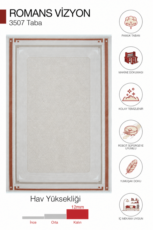 Romans Vizyon 3507 Taba Çerçeve Desenli Akrilik Salon Halısı