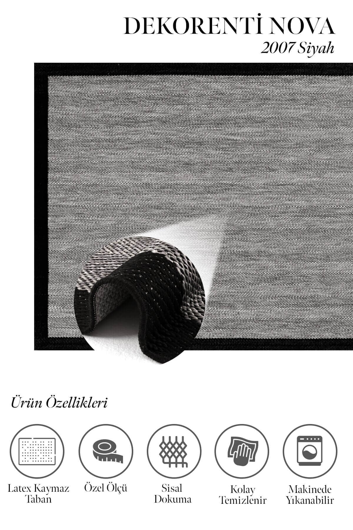 Dekorenti Nova 2006 Siyah - Kaymaz Tabanlı Modern Koridor ve Mutfak Halısı