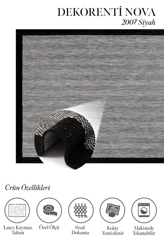 Dekorenti Nova 2006 Siyah - Kaymaz Tabanlı Modern Koridor ve Mutfak Halısı