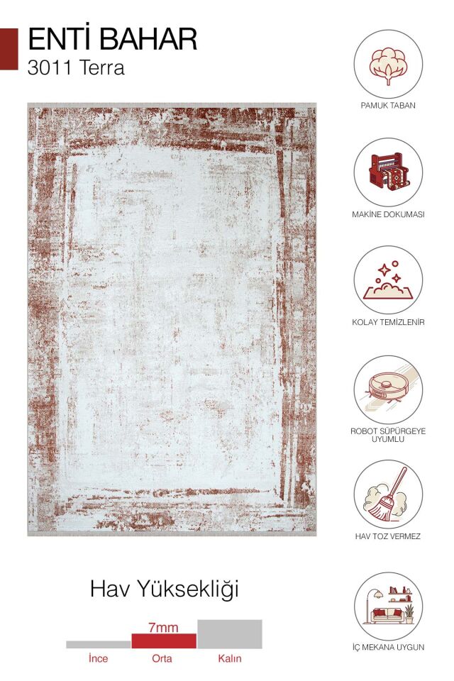 Enti Bahar 3011 Terra Halı - Bordürlü Eskitme Desenli Antre Halısı