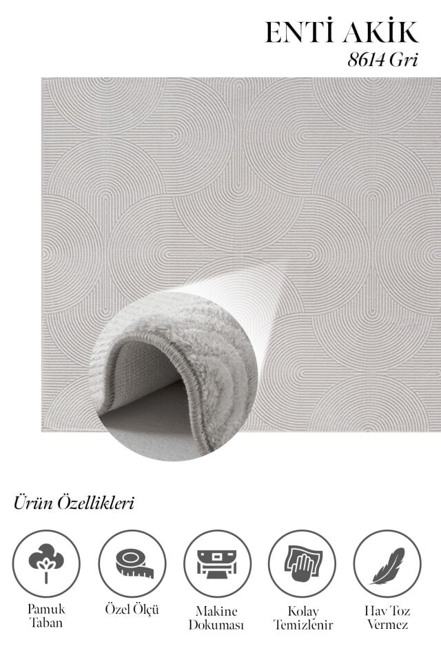 Enti Akik 8614 Gri - Modern Retro Geometrik Akrilik Halı