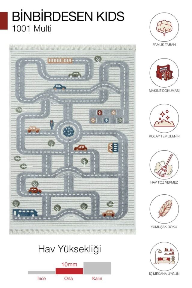 Binbirdesen Kids 1001 Multi - Yol Desenli Çocuk Odası Halısı - 133x190