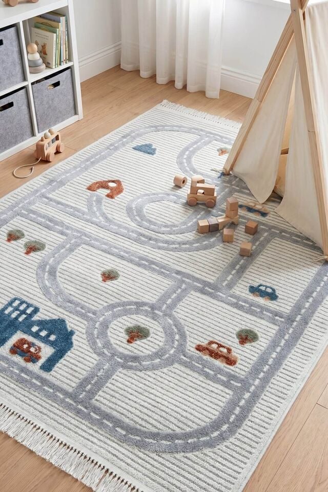 Binbirdesen Kids 1002 Multi - Şehir Yolu Desenli Çocuk Odası Halısı - 133x190