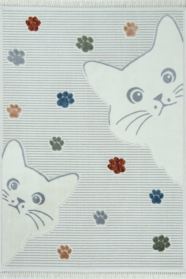 Binbirdesen Kids 1003 Multi - Kedi ve Pati Desenli Çocuk Odası Halısı - 133x190