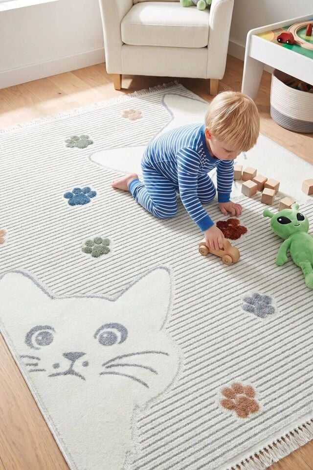 Binbirdesen Kids 1003 Multi - Kedi ve Pati Desenli Çocuk Odası Halısı - 133x190