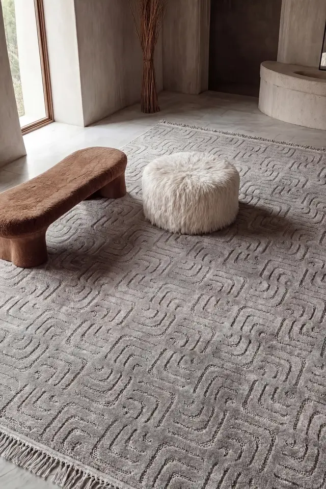 Dekorenti Prag 9210 Koyu Gri – Modern Örgü Saçaklı Yumuşak Tuşeli İskandinav Halı