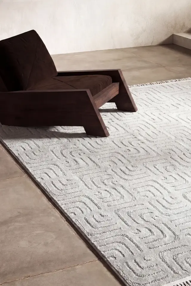 Dekorenti Prag 9211 Açık Gri – Modern Örgü Saçaklı Yumuşak Tuşeli İskandinav Halı