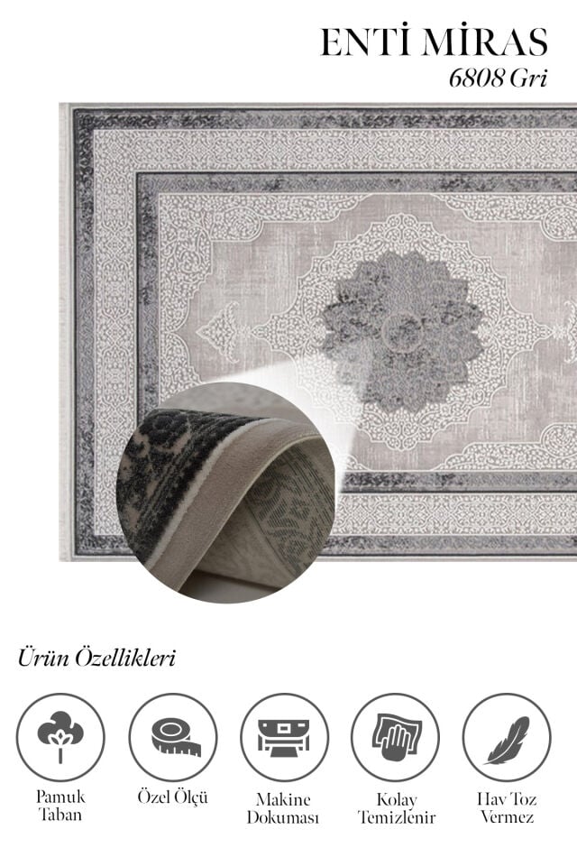 Enti Miras 6808 Gri - Klasik Göbekli Akrilik Halı