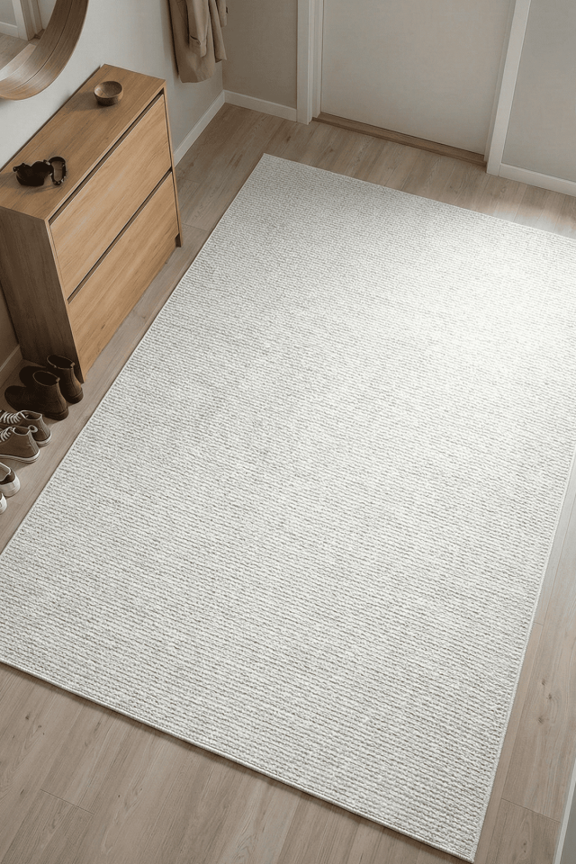 Sahra 9903 Beyaz - İnce Polip Jüt Tabanlı Modern Makine Halısı 200x290