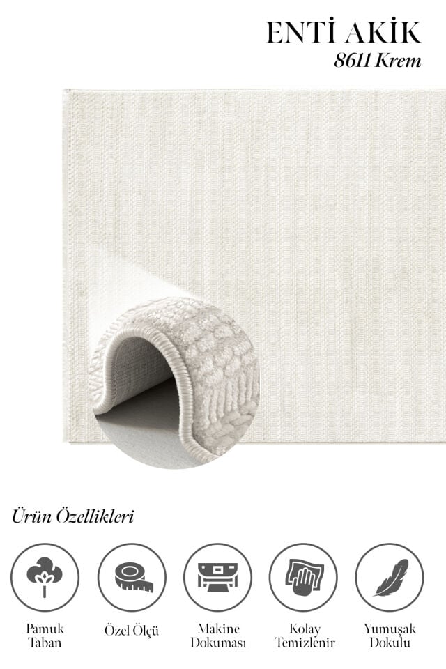 Enti Akik 8611 Krem - Çizgili Bohem Akrilik Halı