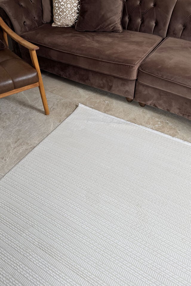 Enti Akik 8611 Krem - Çizgili Bohem Akrilik Halı