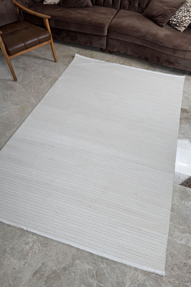 Enti Akik 8611 Krem - Çizgili Bohem Akrilik Halı